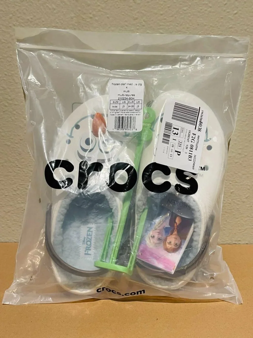 Crocs Kids Disney Frozen Olaf Lined Classic Clogs - Size J3 NWT | No Offers
